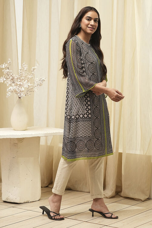Black Printed Straight Kurta image number 4