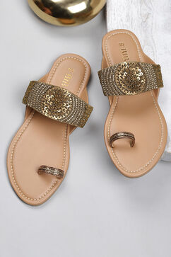Bronze Sequin Embellished Sandals image number 6