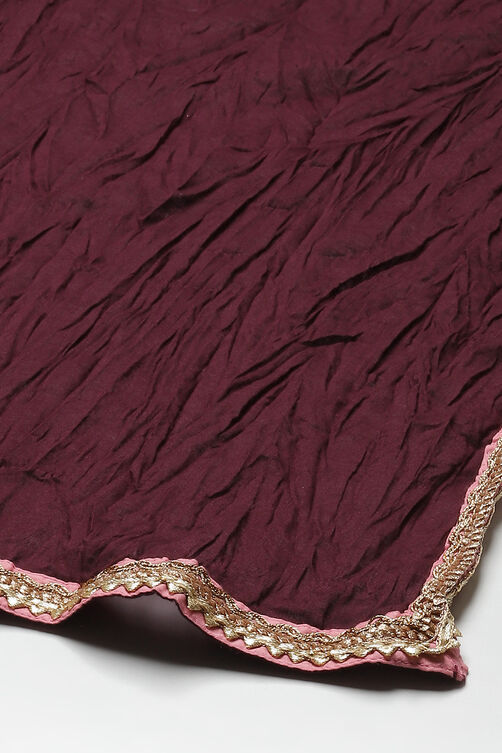 Wine Art Silk Layered Kurta Churidar Suit Set image number 3