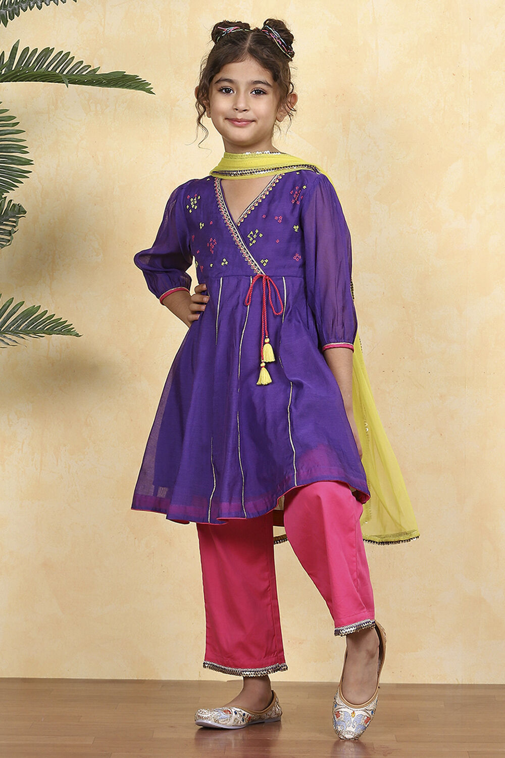 Purple Polyester Solid Kalidar Suit Set image number 7