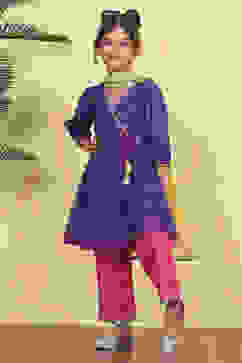 Purple Polyester Solid Kalidar Suit Set image number 7