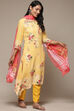 Yellow Viscose A-Line Kurta Pants Suit Set