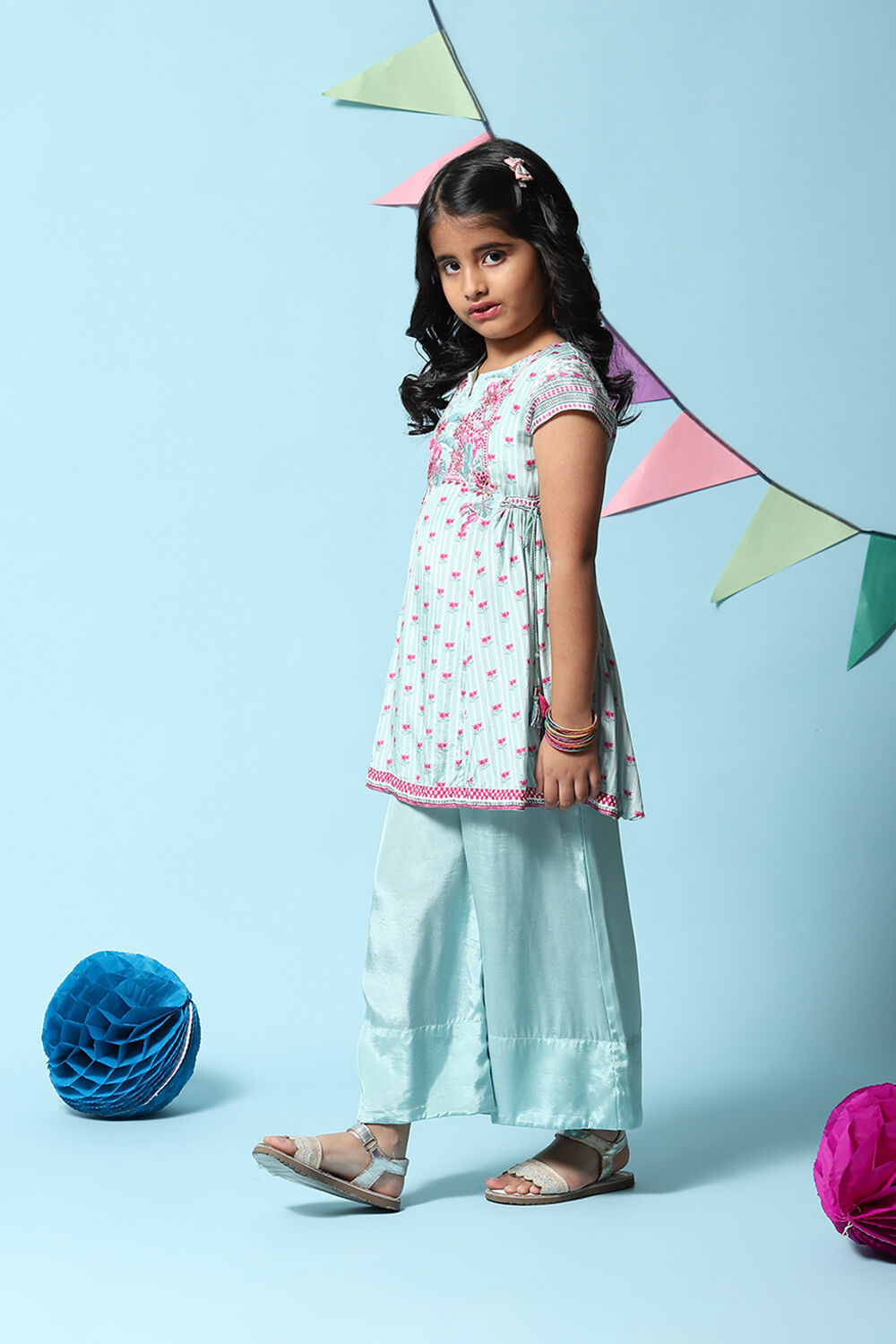 Sea Blue Viscose Flared 2 Piece Set image number 3