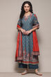 Red Cambric Kalidar Printed Kurta Palazzo Suit Set image number 7