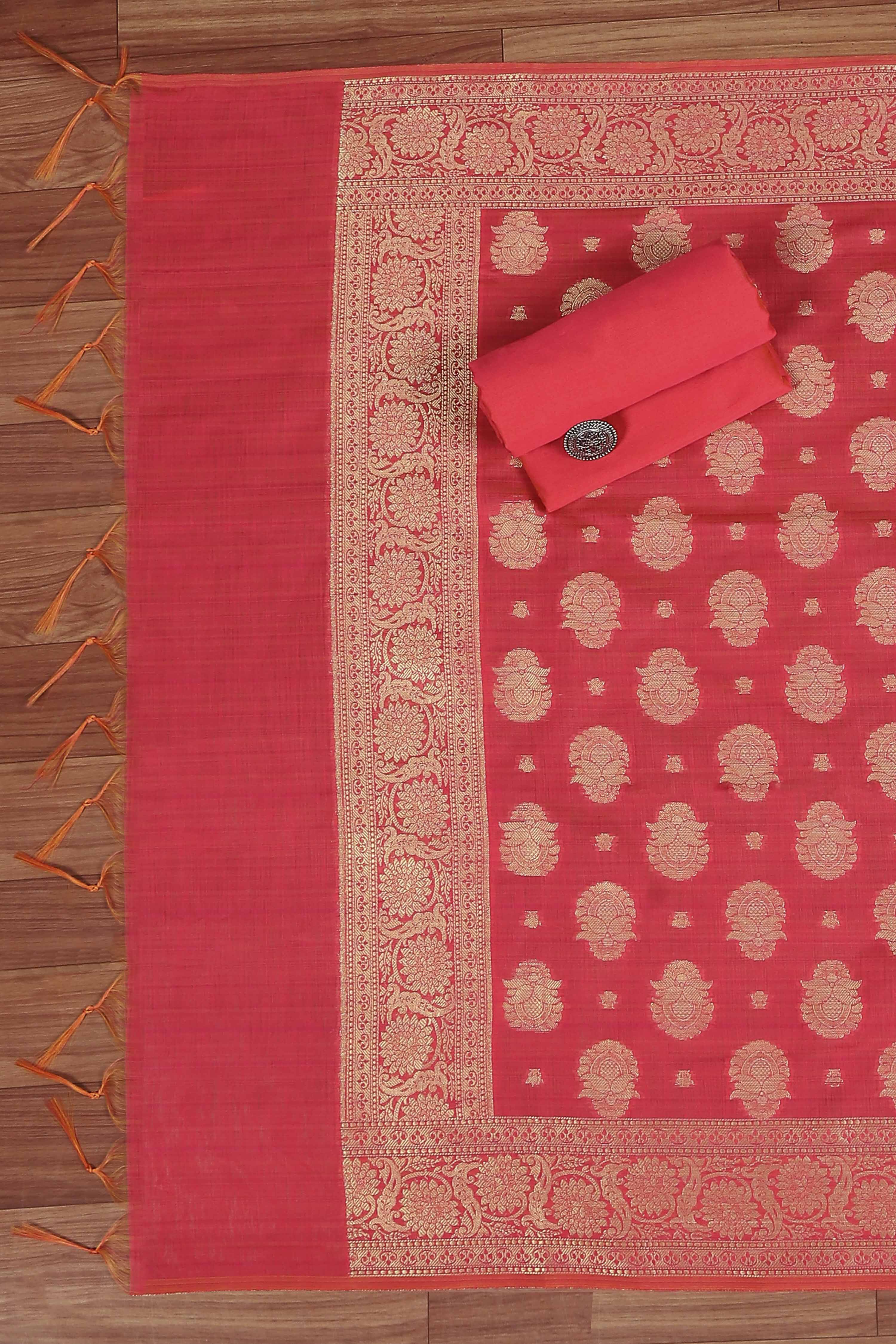 Orange Cotton Printed Embroidered Unstitched Suit Set image number 3