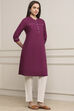 Wine Cotton Solid Straight Kurta image number 4