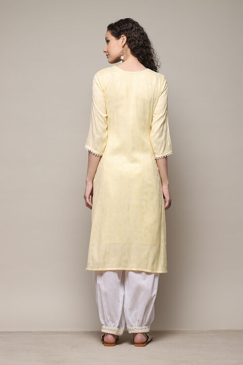 Yellow Cotton Blend Machine Embroidered Unstitched Suit Set image number 5