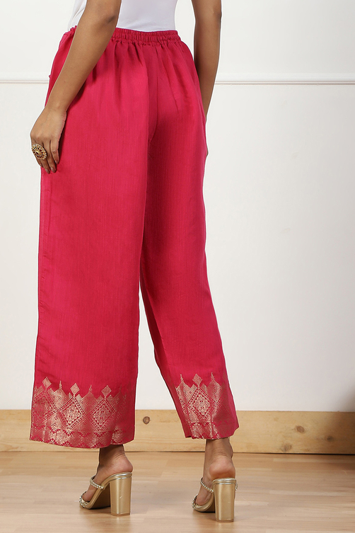 Blue Jacquard Solid Straight Palazzo Pants image number 5