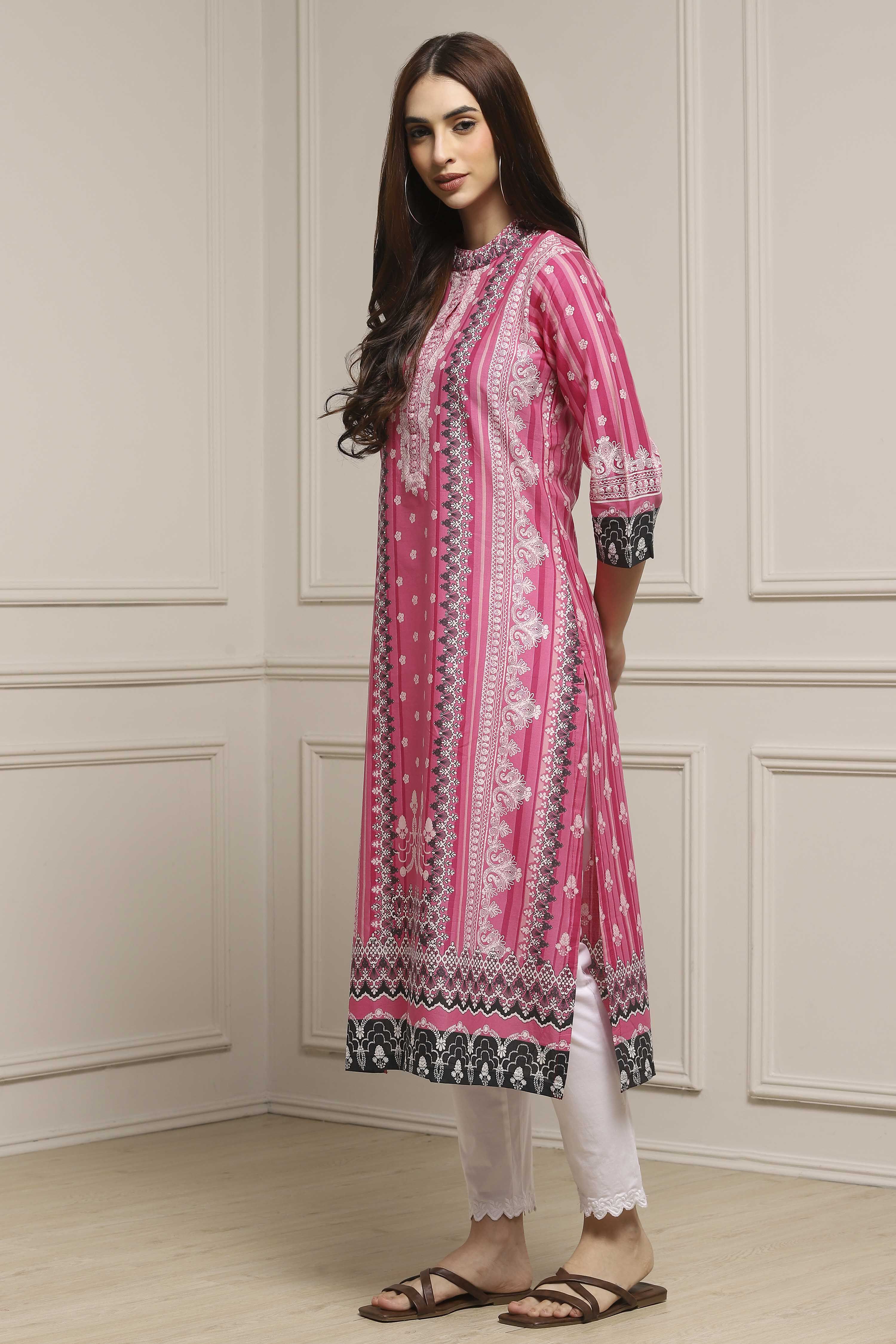 Ochre Cotton Straight Printed Kurta image number 4