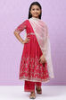 Berry Pink Viscose Girls Anarkali Straight Kurta Palazzo Suit Set image number 4