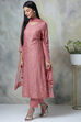 Onion Pink Cotton Silk Straight Kurta Pant Suit Set image number 5