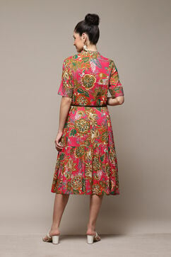 Deep Fuchsia Rayon Straight Printed Dress image number 4