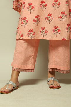 Peach Cotton A-Line Kurta Palazzo Suit Set image number 4