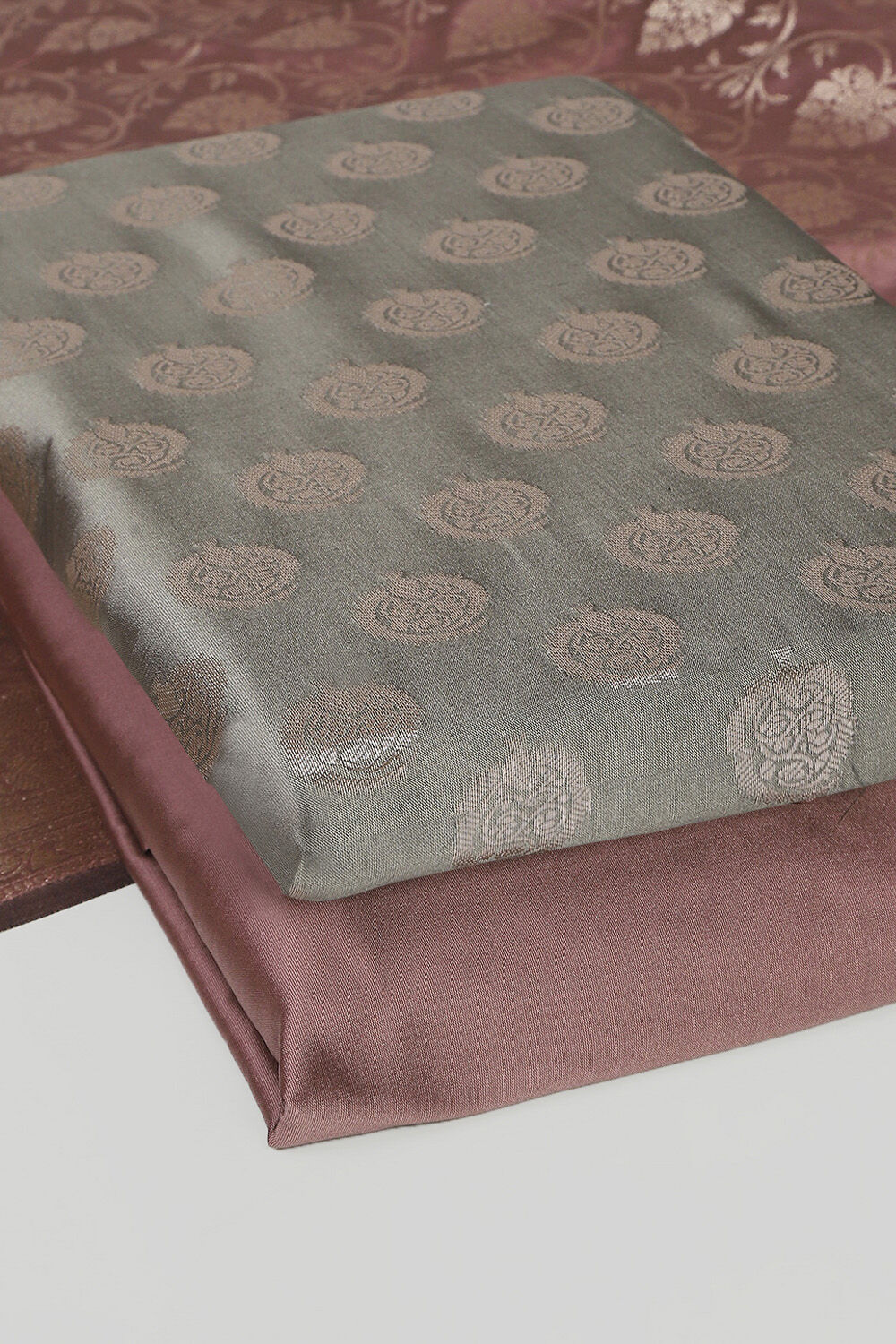 Grey Art Silk Unstitched Suit Set image number 5