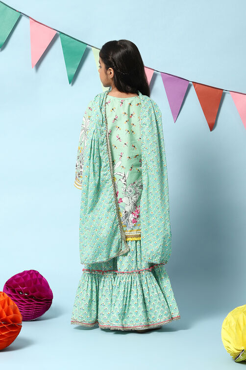 Green Cotton Straight Kurta Garara Suit Set image number 4