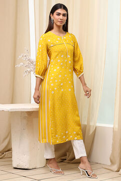 Mustard Yellow Modal Printed A-Line Kurta image number 4