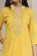 Yellow Cotton Embroidered Straight Suit Set image number 1