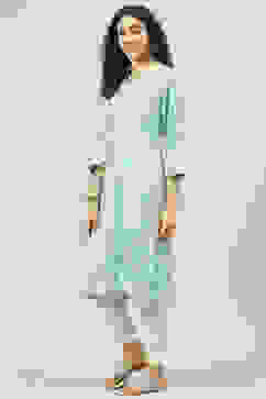 Turquoise Rayon Straight Printed Kurta image number 2