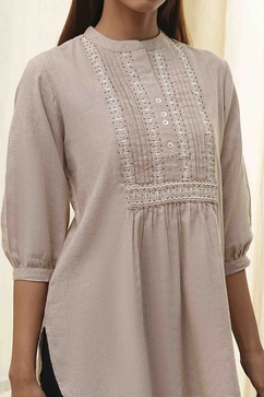 Beige Cotton Yarn-Dyed Short Straight Kurta image number 1