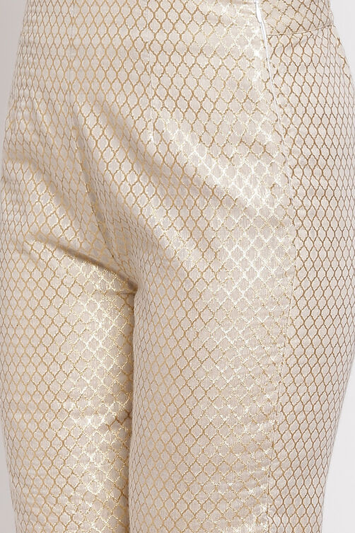 Beige And Gold Poly Cotton Pants image number 1