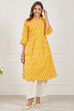 Yellow Cotton A Line Kurta image number 5