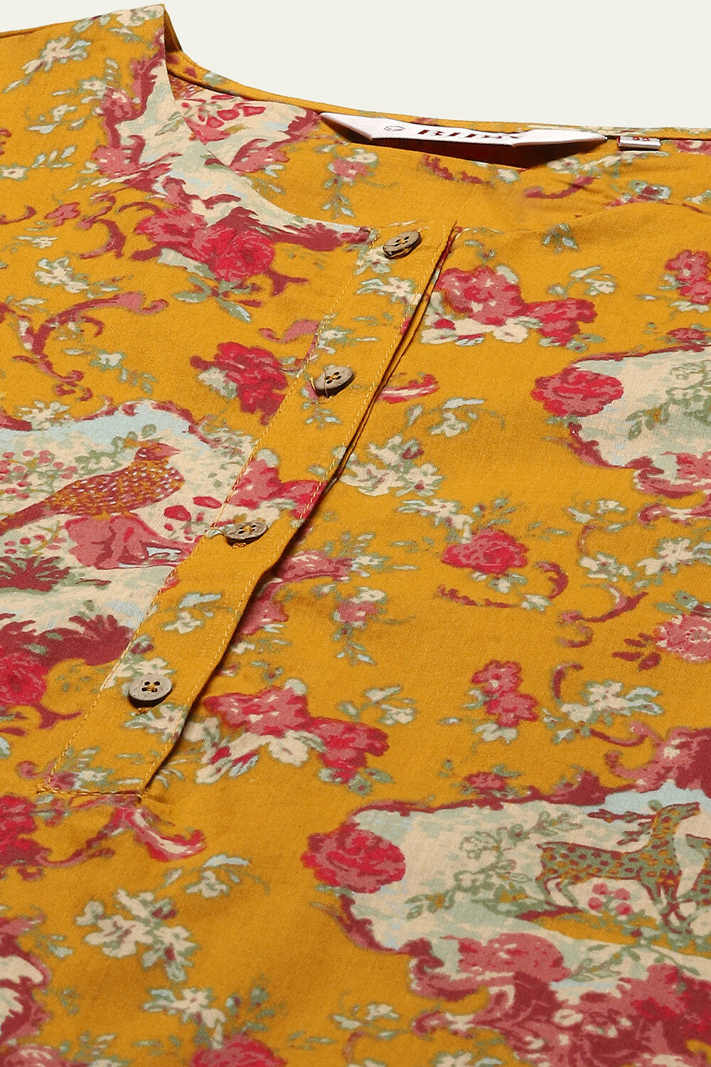 Mustard Cotton Straight Kurta Relaxed Pant Suit Set image number 1