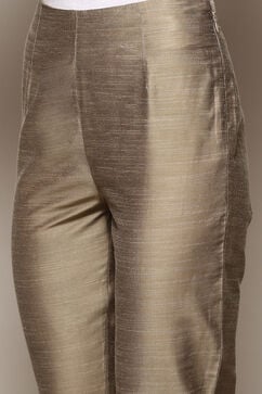Antique Beige Polyester Slim Yarndyed Pants image number 1