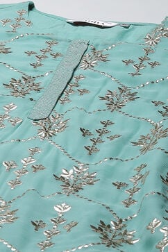Turquoise Silk Straight Kurta Salwar Suit Set image number 1
