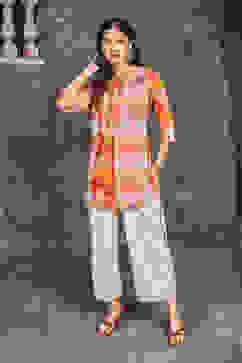 Orange Cotton Straight Suit Set image number 4