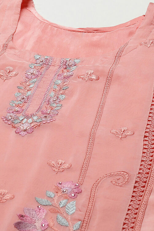 Peach Organza Digital Print Unstitched Suit Set image number 2