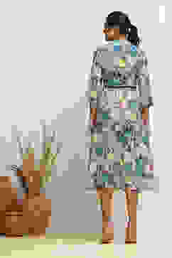 Blue Floral Printed A-Line Dress image number 3