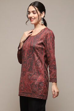Red Poly Cotton Straight Printed Kurti image number 2