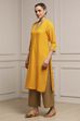 Yellow Cotton Yarndyed Straight Kurta image number 5