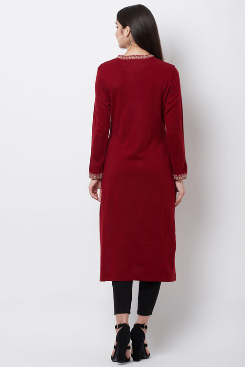 Black Poly Cotton Winter Yarndyed Kurta image number 4