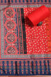 Blue and Red Chanderi Embroidered Unstitched Suit Set image number 4