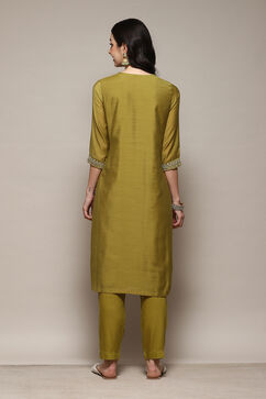 Lime Green Rayon Straight Embroidery Kurta Slim Pant Suit Set image number 4