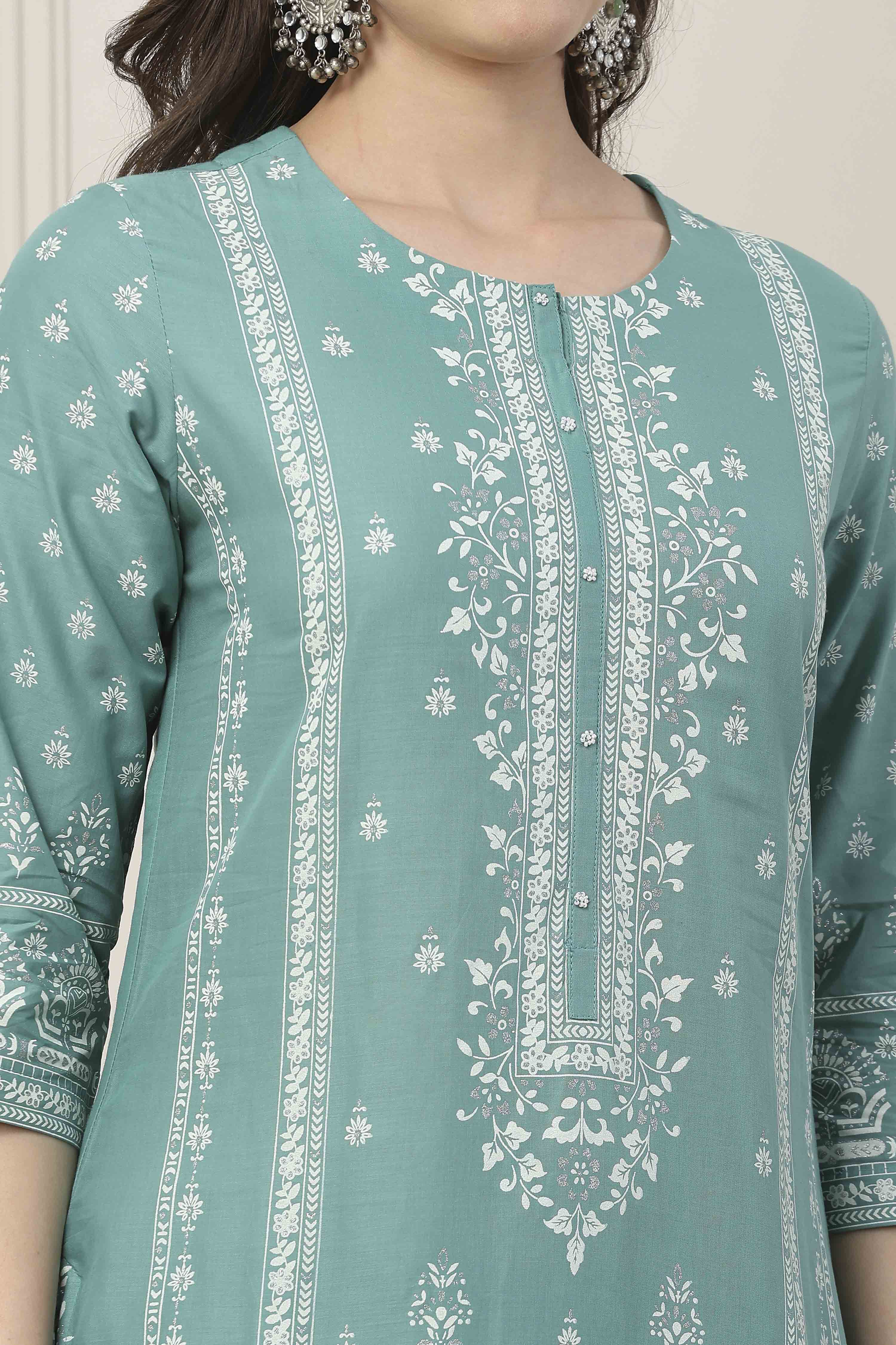 Pink Cotton Floral Printed Straight Suit Set image number 1