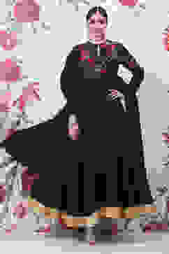 Rohit Bal Black Cotton Silk Anarkali Embroidered Suit Set image number 0