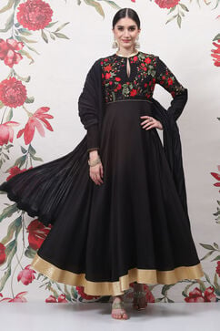 Rohit Bal Black Cotton Silk Anarkali Embroidered Suit Set image number 0