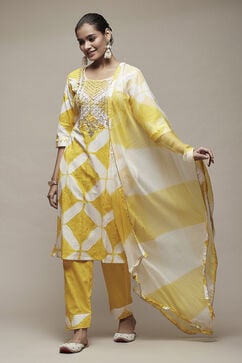 Yellow Cotton Machine Embroidered Unstitched Suit Set image number 3