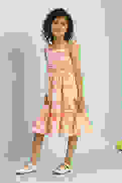 White and Orange Cotton Schiffli Tiered Dress image number 2