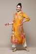 Yellow LIVA Straight Printed Kurta image number 0