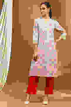 Beige Cotton Straight Kurta image number 4