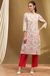 Beige Cotton Straight Kurta image number 4
