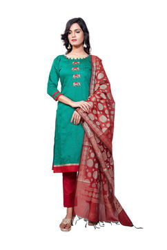Green Chanderi Easy Stitch Suit Set image number 0