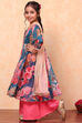 Teal and Pink Floral Printed Flared Festive Suit Set image number 3