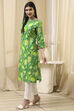 Blue Cotton Floral Straight Kurta image number 2