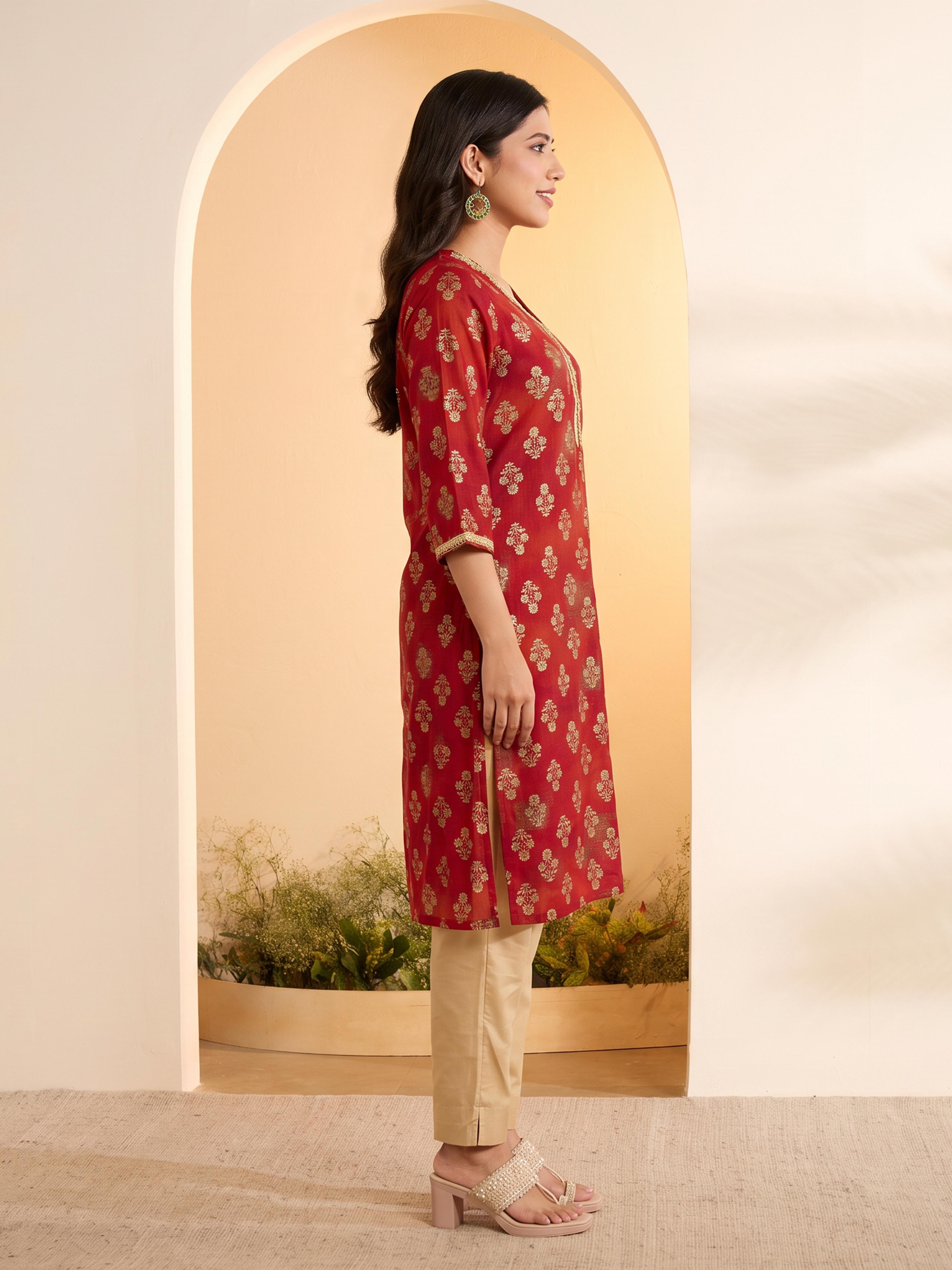 Red Poly Viscose Straight Kurta image number 5