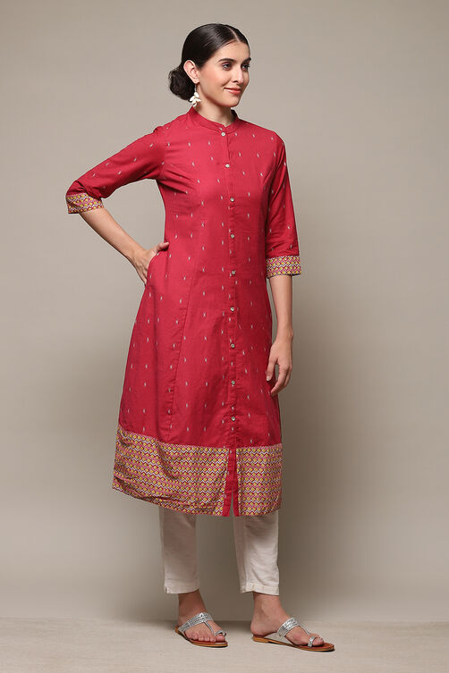 Pink Cotton Blend A-Line Printed Kurta image number 3