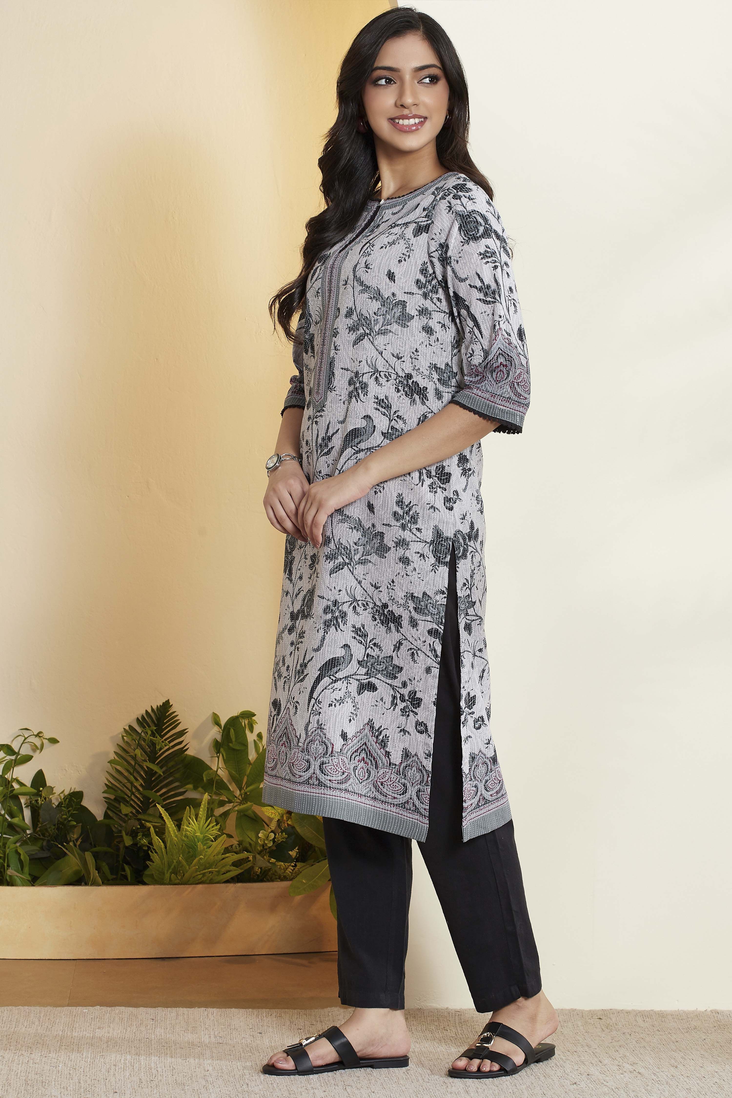 Black Cotton Straight Kurta image number 3